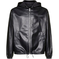 PRADA Zip-Up Hooded Leather Jacket