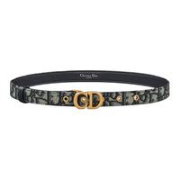 DIOR Polyester Acrylic Brass Cotton Calfskin Leather Belts Women's Blue Width: 2CM