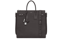 SAINT LAURENT Grained Leather Briefcase Handbag Shoulder Bag Men's Dark Gray/Lime Gray