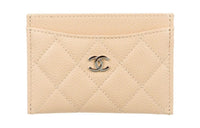 CHANEL Grained Embossed Cow Leather Card Holder Women's Beige