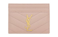 SAINT LAURENT CASSANDRE Grain Embossed Calfskin Card Holder Women's Flesh Pink