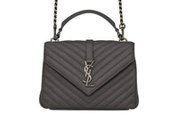 SAINT LAURENT College Sheepskin Shoulder Bag Women's Asphalt Black