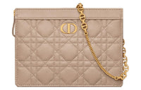 DIOR Wicker Pattern Quilting Calfskin One Shoulder Crossbody Chain Bag Clutch Women's Hazelnut Berry