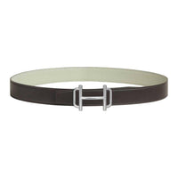 HERMES Palladium-Plated Metal Calfskin Leather Belts Men's Dark Brown Width: 3.2CM
