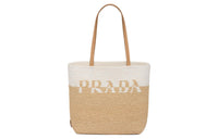 PRADA Raffia Tote Bag, Shopping Bag, Handbag Regular Women's Tan/White