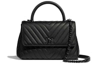 CHANEL COCO Handle Cow Leather Chain Bag Shoulder Bag Women's Black
