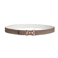 HERMES Logo Design Smooth Buckle Leather Leather Belts Women's Gray Width 2.4CM