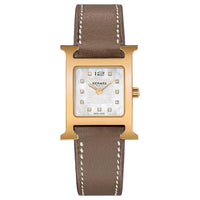HERMES Wrist Watch Quartz Movement Cowhide Strap 25*21mm White Dial Women's Watch