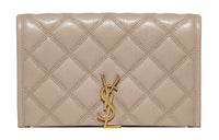 SAINT LAURENT BECKY Diamond Pattern Lambskin Chain Wallet Crossbody Bag Shoulder Bag Women's Beige