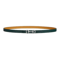HERMES Palladium-Plated Leather Belts Women's Yellow Green Width 1.3CM