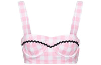 PRADA Gingham Checked Square Neck Bralette Top