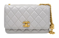 CHANEL Lambskin Wealth Bag Shoulder Bag Crossbody Bag Women's Gray