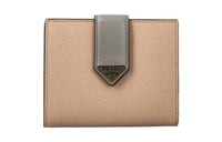 PRADA Leather Card Holder Wallet Small Size Women's Apricot/Gray