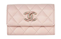 CHANEL Grained Calfskin Card Holder Wallet Women's Pink
