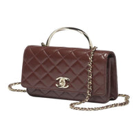 CHANEL Sheepskin Shoulder Bag Women's Dark Brown
