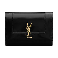SAINT LAURENT Shiny Cow Leather Wallet Small Size Women's Black