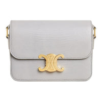 CELINE Triomphe Lizard Skin Shoulder Bag Women's Cloud Gray