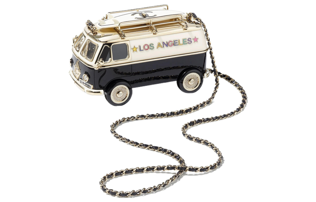 CHANEL Resin Glass Enamel Rhinestone Evening Bag Shoulder Bag Women's Black & White & Gold