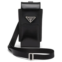 PRADA Shiny Leather Cell Phone Pouch Men's Black