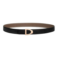 HERMES Gold-Plated Calfskin Leather Belts Women's Black Width 2.4CM
