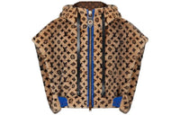 LOUIS VUITTON Leather Trim Monogram Mink Open-Arm Jacket