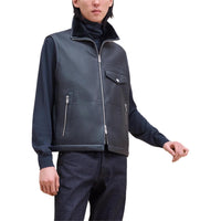 HERMES Leather Jacket Men's Marine Blue
