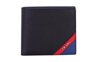 PRADA Cow Leather Card Holder Wallet Regular Men's Black/Blue