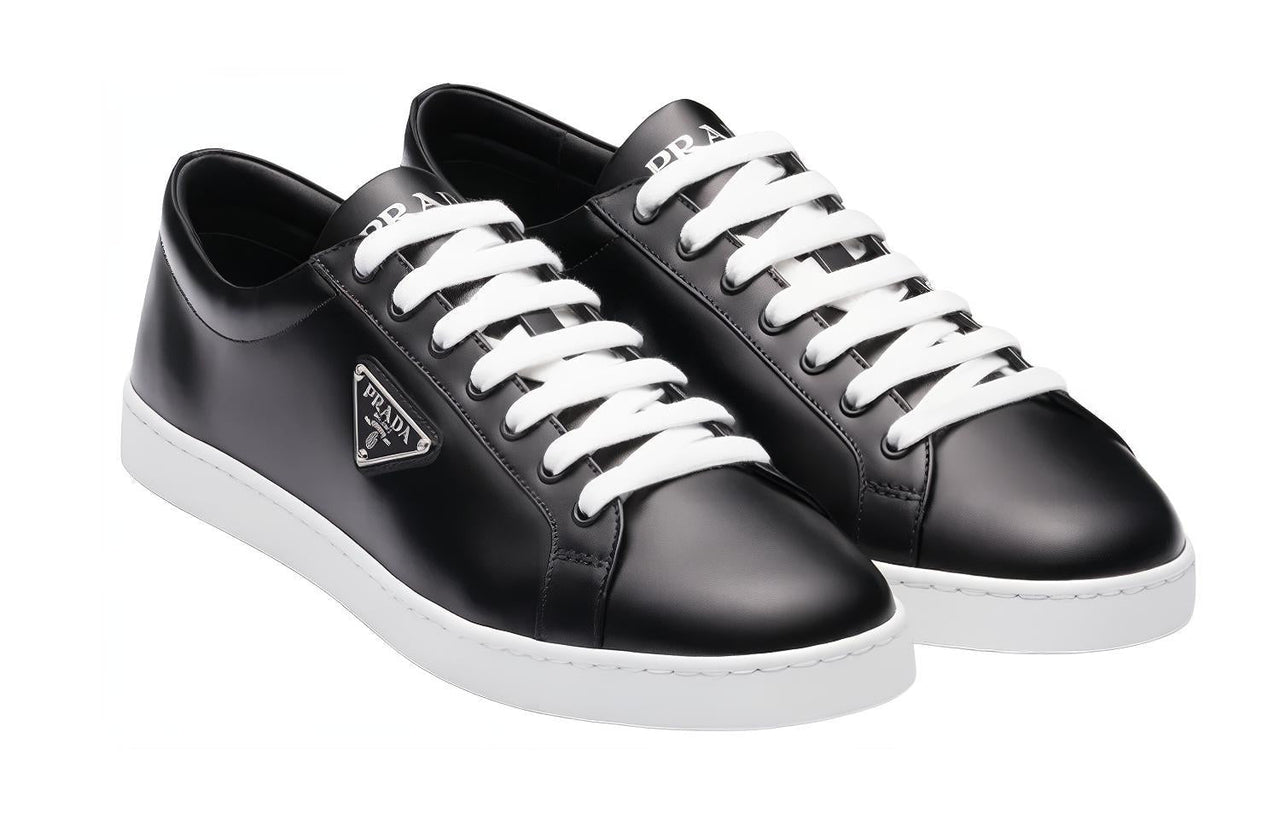 PRADA Brushed Sneakers Leather Black Black White