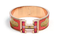 HERMES Enamel Rose Gold-Plated Bangles Women's Gold/Red