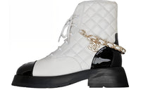 CHANEL Short Martin Boot Women's White Black