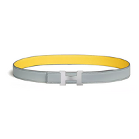 HERMES Calfskin Palladium-Plated Leather Belts Women's Gray/Yellow Width 2.4CM
