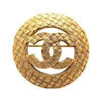 CHANEL 1980 1990 Plated Cc Round Brooch Costume Brooch
