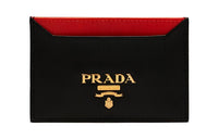 PRADA Cow Leather Card Holder Regular Women's Black/Red