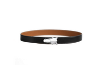 HERMES Logo Emblem, Smooth Buckle Leather Belts Men's Black Width 3.2CM