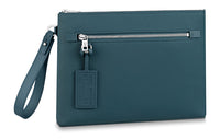LOUIS VUITTON Aerogram Leather Handheld Storage Bag Men's Blue