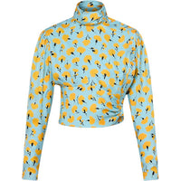 LOUIS VUITTON Carnation Print Button Blouse Shirt Women's Oxford Blue