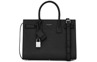 SAINT LAURENT Crocodile Pattern Leather Tote Trunk Bag Shoulder Bag Crossbody Bag Handbag Small Size Women's Black