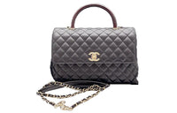 CHANEL COCO Handle Grained Cow Leather Handbag Shoulder Bag Crossbody Bag Large Size Women's Black