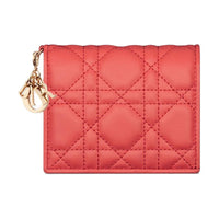 DIOR Lady Dior Wicker Pattern Sheepskin Wallet Mini Women's Coral