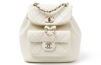 CHANEL 22C Spring Duma Cow Leather Backpack Small Size Women's White