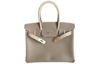 HERMES Birkin Cow Leather Handbag Women's Elephant Gray/trench Coat Rice