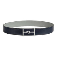 HERMES Calfskin Leather Belts Men's Blue Width: 3.8CM