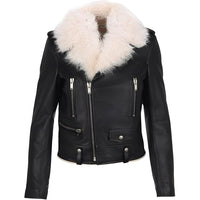 SAINT LAURENT Shearling Collar Biker Jacket