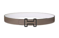 HERMES Individual Avant Garde Black Buckle Epsom Calfskin Double Sided Leather Belt Men's Brown Width 3.2cm