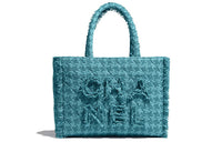 CHANEL Woolen Tote Bag Shopping Bag Handbag Women's Turquoise