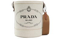 PRADA Cotton With Cow Leather Shoulder Bag Women's Milk White