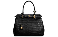 CELINE Crocodile Leather Handbag Women's Black