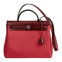 HERMES Herbag Zip Canvas With Leather Shoulder Bag Crossbody Bag Handbag Regular Women's Red & Dark Red