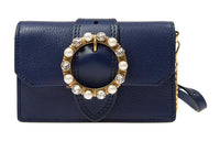 MIU MIU Calfskin Shoulder Bag Crossbody Bag Women's Dark Blue