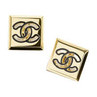 CHANEL Metal Resin Clip-On Earrings Women's Gold
